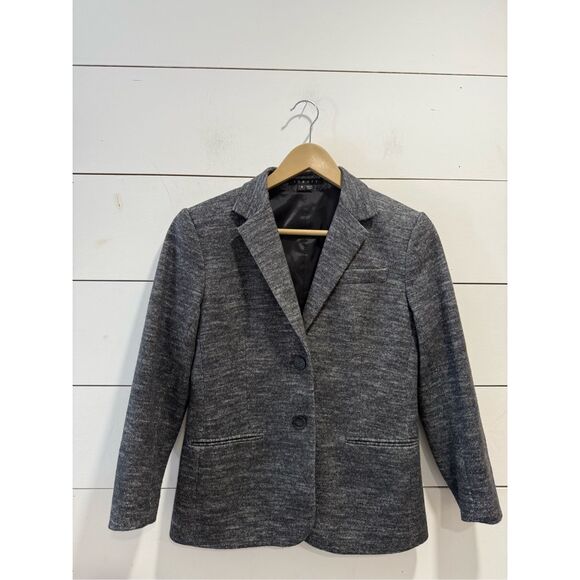 Theory Jacket Womens 6 Gray Kiersten K Strategy Virgin Wool Cotton Blend Blazer - Picture 1 of 6